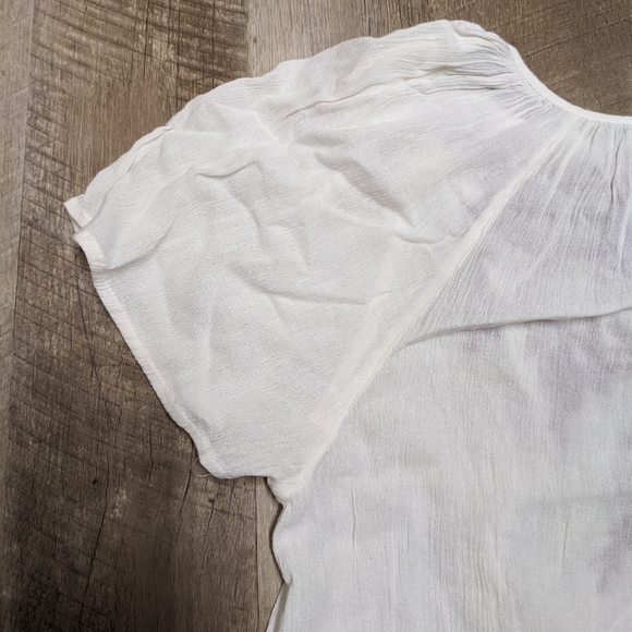 Lucky Brand White Semi Sheer Red Embroidered Chest Blouse New with tags - Picture 8 of 11